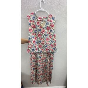 Talbots Womens Two Piece Set Size 14 Floral Vest and Pants Floral Silk Vintage